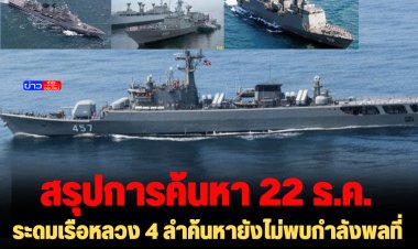 ระดมเรือหลวง 4 ลำค้นหายังไม่พบกำลังพลที่เหลือ-ผู้ประสบภัย 105 ราย พบแล้ว 76 ดับ 6 ยังคงสูญหาย 23 นาย