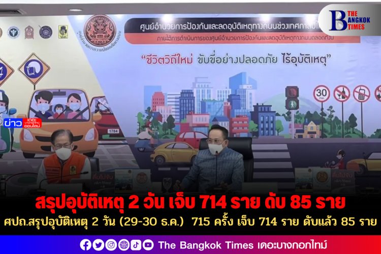 ศปถ.สรุปอุบัติเหตุ 2 วัน (29-30 ธ.ค.) 715 ครั้ง เจ็บ 714 ราย ดับแล้ว 85 ราย