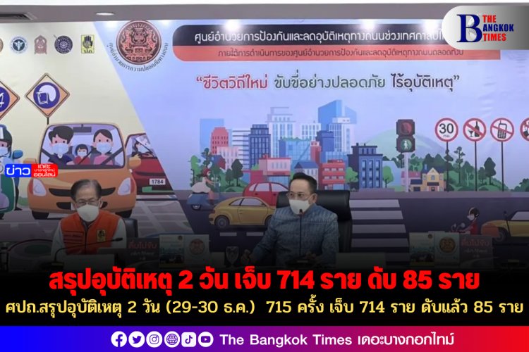 ศปถ.สรุปอุบัติเหตุ 2 วัน (29-30 ธ.ค.)  715 ครั้ง เจ็บ 714 ราย ดับแล้ว 85 ราย