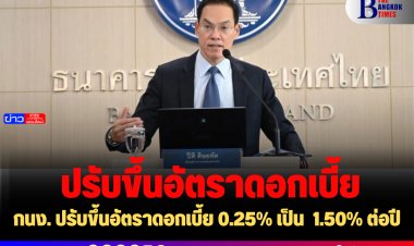 กนง. ปรับขึ้นดอกเบี้ย0.25% เป็น  1.50% ต่อปี
