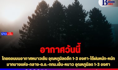 ไทยตอนบนอากาศหนาวเย็น อุณหภูมิลดอีก 1-3 องศา-ใต้ฝนหนัก-หนักมากบางแห่ง-กลาง-ต.อ.-กทม.เย็น-หนาว อุณหภูมิลด 1-3 องศา