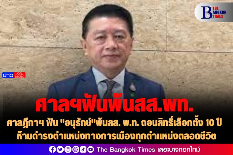 ศาลฎีกาฯ ฟัน "อนุรักษ์"พ้นสส. พ.ท. ถอนสิทธิ์เลือกตั้ง 10 ปี  ห้ามดำรงตำแหน่งทางการเมืองทุกตำแหน่งตลอดชีวิต