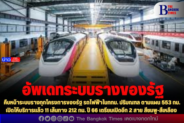 อัพเดทความคืบหน้าระบบรางทุกโครงการของรัฐ รถไฟฟ้าในกทม. ปริมณฑล ตามแผน 553 กม. เปิดให้บริการแล้ว 11 เส้นทาง 212 กม. ปี 66 เตรียมเปิดอีก 2 สาย สีชมพู-สีเหลือง