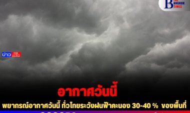 พยากรณ์อากาศวันนี้ ทั่วไทยระวังฝนฟ้าคะนอง 30-40 %  ของพื้นที่
