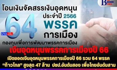 เปิดยอดเงินอุดหนุนพรรคการเมืองปี 66 รวม 64 พรรค “ก้าวไกล” สูงสุด 47 ล้าน  ปชป.อันดับสอง เพื่อไทยอันดับสาม