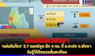 ‘แผ่นดินไหว’ 3.7 แมกนิจูด ลึก 4 กม. ที่ อ.กะปง จ.พังงา รับรู้ได้ถึงแรงสั่นสะเทือน