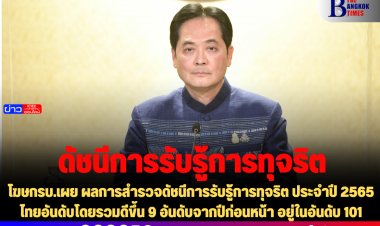 โฆษกรบ.เผย ผลการสำรวจดัชนีการรับรู้การทุจริต ประจำปี 2565 ไทยอันดับโดยรวมดีขึ้น 9 อันดับจากปีก่อนหน้า อยู่ในอันดับ 101