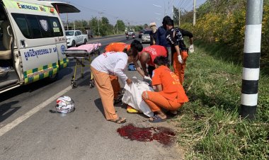 สลด!หนุ่มโรงงานโคราช ซิ่งบิ๊กไบค์ เจอรอยต่อถนนปะ เสียหลักพลิกคว่ำดับคาที่