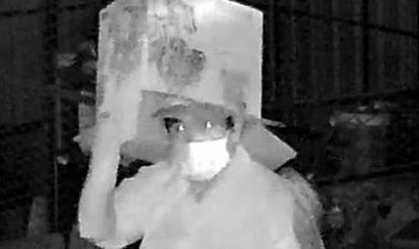 โจรกรุงเก่าใช้ลังเบียร์คลุมหัวปิดบังใบหน้าโจรกรรมหมูสดและเนื้อสัตว์