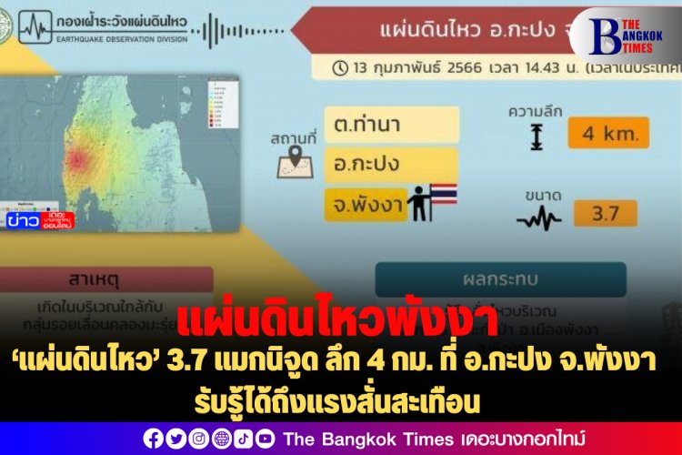 ‘แผ่นดินไหว’ 3.7 แมกนิจูด ลึก 4 กม. ที่ อ.กะปง จ.พังงา รับรู้ได้ถึงแรงสั่นสะเทือน