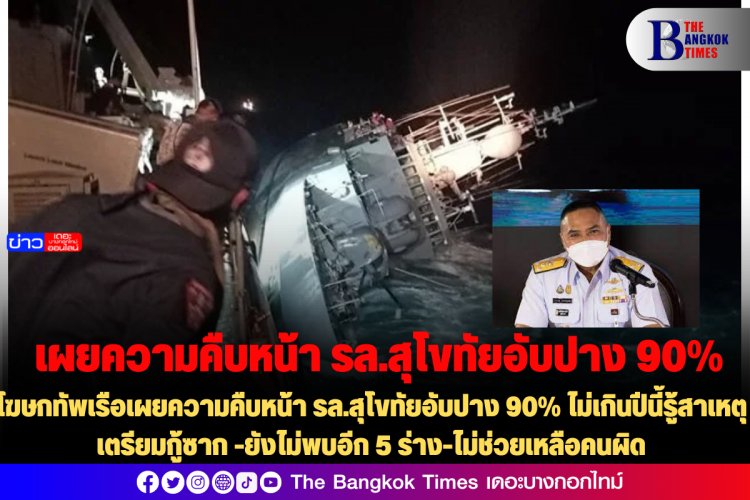 โฆษกทัพเรือเผยความคืบหน้า รล.สุโขทัยอับปาง 90% ไม่เกินปีนี้รู้สาเหตุ เตรียมกู้ซาก -ยังไม่พบอีก 5 ร่าง-ไม่ช่วยเหลือคนผิด