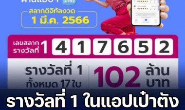 ถูกคนเดียวไม่แบ่งใคร! รางวัลที่ 1 ในแอปฯ เป๋าตัง ทั้งหมด 17 ใบ รวมเป็นเงิน 102 ล้านบาท สลากกินแบ่งรัฐบาล งวดประจำวันที่ 1 มีนาคม พ.ศ.2566