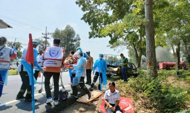 นอภ.โพธิ์ศรีสุวรรณ นำทีมซ้อมแผนปฏิบัตการป้องกันลดอุบัติเหตุ ช่วงสงกรานต์