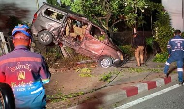 สลด!หนุ่มซิ่งรถตู้ฮุนไดไปไหว้ พระพิฆเนศ ห้วยขวาง เสียหลักพุ่งชนต้นไม้ สาวดับ เจ็บอีก 2