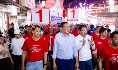 “เศรษฐา"เปิดตัวลูกชายลงพื้นที่หาเสียงชวนคนเมืองกาญจน์ออกมาเปลี่ยนรัฐบาล