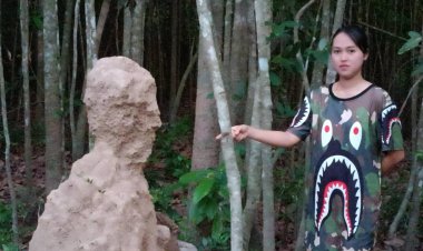 แปลกแต่จริง!จอมปลวกเหมือนหน้าคนโผล่กลางสวนที่กบินทร์บุรี