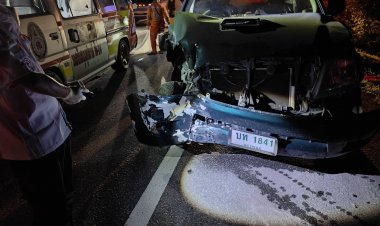 สลด!กระบะพุ่งซิ่งเสียหลักข้ามเลนพุ่งชนรถพ่วงดังสนั่นเสียชีวิต 4 ศพ สาหัส 1