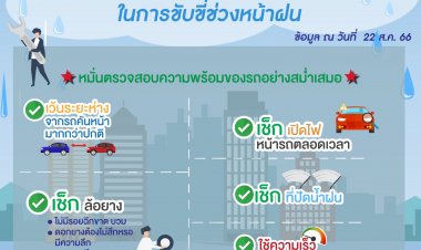 กรมการขนส่งทางบก แนะ!!! ผู้ใช้รถหมั่นตรวจสอบความพร้อมของรถก่อนออกเดินทางช่วงหน้าฝน