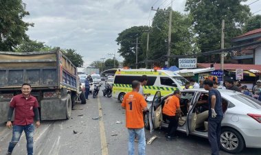 ระทึก!รถ 6 ล้อเสียหลักเฉี่ยวชนเก่งบนถนนอู่ทองเมืองกรุงเก่าบาดเจ็บ 1 ราย