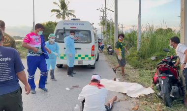 สองหนุ่มพม่าซิ่งจยย.แหกโค้งชนเสาไฟฟ้า เจ็บ 1 ตาย 1