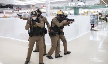 เตรียมพร้อม!โรงพักศรีมหาโพธิซ้อมแผนเผชิญเหตุคนร้ายกราดยิงในห้าง