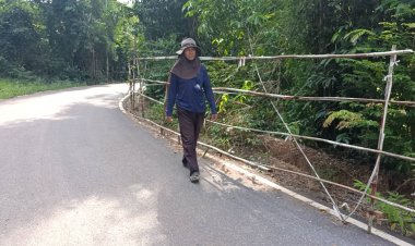 ไร้รัฐเหลียวแล ชาวบ้านสุดทนรวมตัวทำราวไม้ไผ่ก้ันไหล่ทางชำรุดป้องอุบัติเหตุ