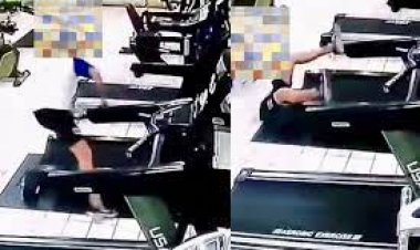 หนุ่มโชคร้าย!เล่นฟิตเนสตกลู่วิ่งไฟฟ้าล้มฟาดพื้น