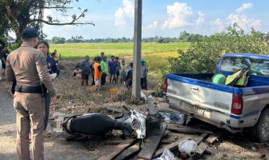 สลด!พระซิ่งกระบะหลับในหลุดโค้งเฉี่ยวชนจยย.ดับ 1 เจ็บ 4