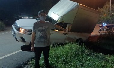 ผู้รับเหมาชุ่ย!หนุ่มหนุ่มพนง.ขับรถตกท่องหวิดพลิกคว่ำดับ