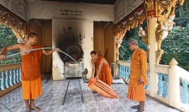 งวดนี้มาแน่!หลวงพี่รุมจับงูเหลือมบนเมรุก่อนแผ่เมตตาปล่อยคืนป่า