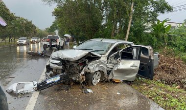 สลด!กระบะยางระเบิดเสียหลักคนงานกระเด็นตกถนนดับ 4 ศพ