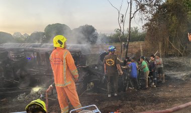 เถ้าแก่-ญาติแจงคนขับบรรทุกน้ำมันชนเสาไฟฟ้าไฟท่วมคาดหลับใน