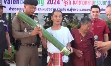 คู่รักเผาข้าวหลามยักษ์ สร้างความฮาทั้งงานรับวาเลนไทน์