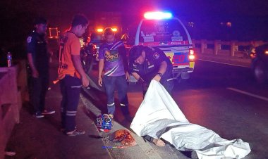 เปิดภาพกล้องหน้ารถบันทึกภาพมอเตอร์ไซค์ชนราวสะพานเสียชีวิต