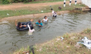 อำนาจเจริญร้อนพุ่งทะลุ 42 องศา แห่เล่นน้ำตามลำคลองคลายร้อน