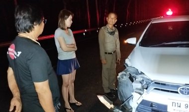 ระทึก!เลียงผาตกใจเสียงรถยนต์วิ่งตัดหน้าเก๋งถูกชนเจ็บสาหัส