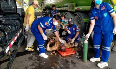 ระทึก!อำนาจเจริญร้อนจัดหัวจ่ายน้ำมันปั๊ม PT ระเบิดเจ็บสาหัส 1