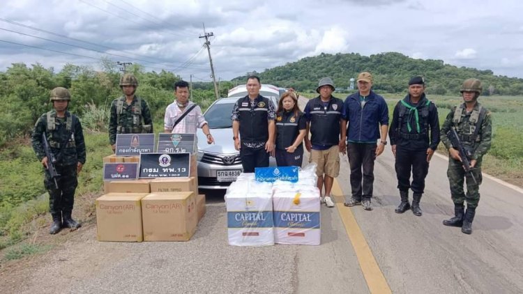 กองกำลังบูรพาสกัดจับหนุ่มเขมรลอบขนบุหรี่เถื่อนกว่า9พันซอง