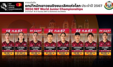 เปิดคิวแข่ง 8 จอมพลังไทยในการแข่งขันยกน้ำหนักเยาวชนชิงชนะเลิศแห่งโลก