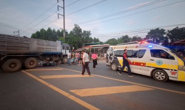 สลด!10ล้อเบรกกะทันหัน จยย.เบรคไม่อยู่ชนกลางลำเสียชีวิต