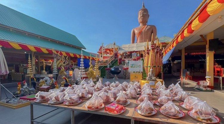 แก้บนจัดเต็มถวายหัวหมู 49 หัว ผลไม้ 19 กก.ประทัด 1,998 นัด หลวงพ่อสมหวัง