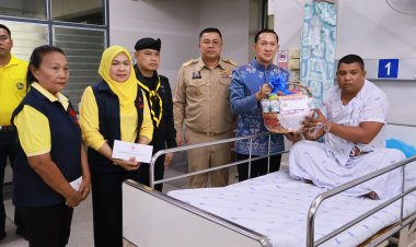 ผู้ว่าฯ นราธิวาส มอบกระเช้าเยี่ยมให้กำลังใจทหารพราน 7 นายบาดเจ็บจากเหตุบึ้มระแงะ
