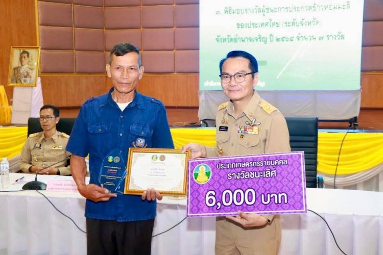 อำนาจเจริญ จัดพิธีมอบใบประกาศเกียรติคุณและโล่รางวัลประกวดข้าวหอมมะลิ