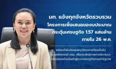 มท. แจ้งทุกจังหวัดรวบรวมโครงการเพื่อเสนอของบประมาณกระตุ้นเศรษฐกิจ 1.57 แสนล้าน