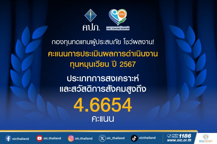 กองทุนทดแทนผู้ประสบภัย โชว์ผลงาน! คะแนนการประเมินผลการดำเนินงานทุนหมุนเวียน ปี 2567