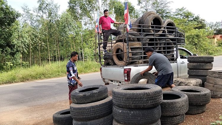 ชาวกบินทร์บุรีระดมยางรถยนต์เก่ามอบให้ทหาร-ตชด.ชายแดนสระแก้ว ทำเบอร์เกอร์