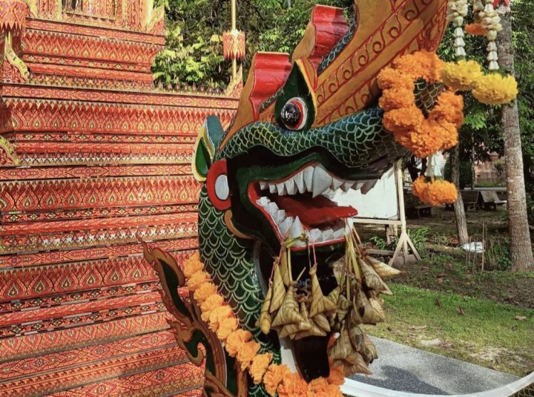 วิถีชาวใต้ !!! ทำบุญประเพณีชักพระแขวนข้าวต้ม “บูชาพญานาค” หัวเรือพระ