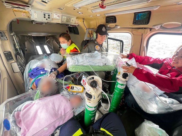 น้ำท่วมหาดใหญ่ หนู ๆ ต้องปลอดภัย "ฮ.ตำรวจ" เคลื่อนย้าย 12 ทารกน้อย 7 ผู้ป่วย จาก รพ.หาดใหญ่