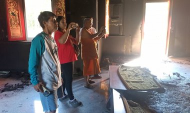 สะเทือนใจชาวพุทธ!ไฟไหม้โบสถ์ปริศนาเสียหายหนัก