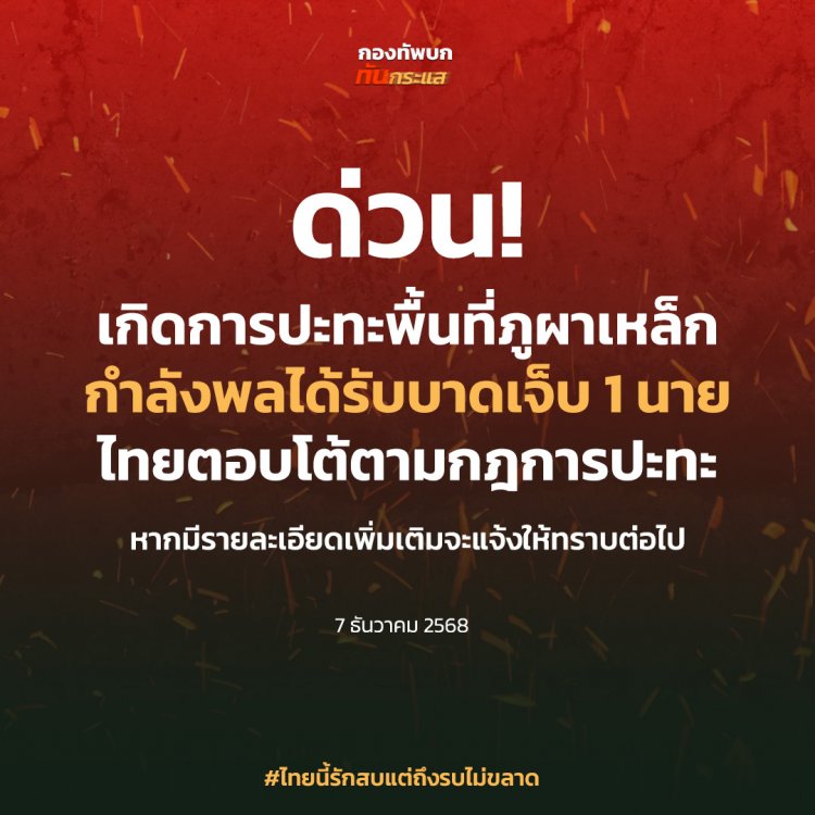 ‘ทหารไทย-กัมพูชา’ยิงสนั่น‘ภูผาเหล็ก-พลาญหินแปดก้อน’ กำลังพลเจ็บ 2 นาย